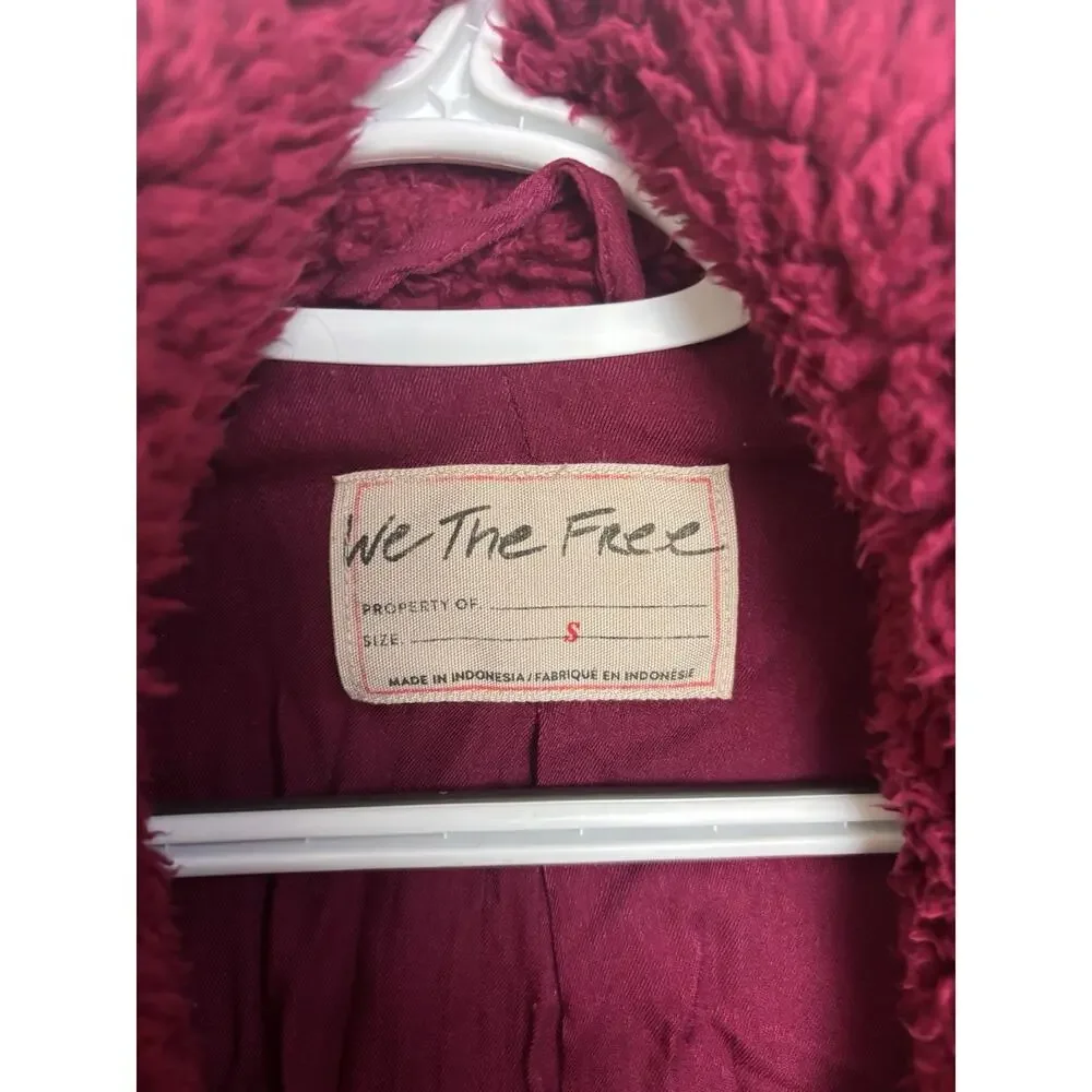 Free People We The Free So Cozy Slouch Moto Jacket Burgundy Oversized S
